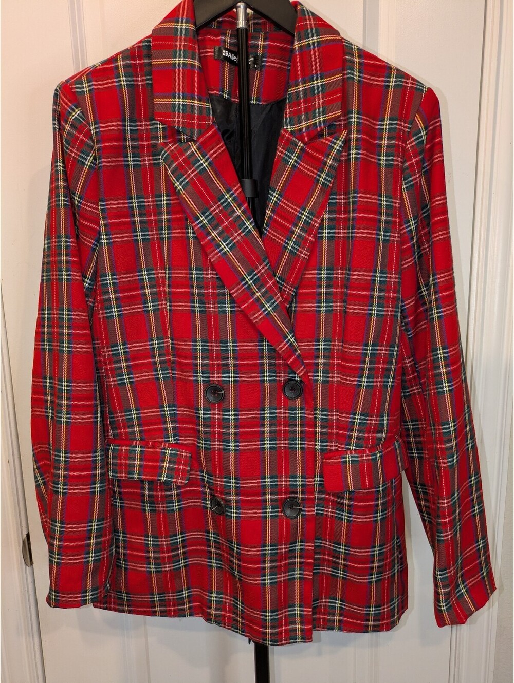 Red Tartan Plaid Double Breasted Blazer Jacket Size L
